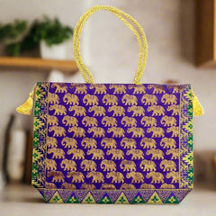 A Banarasi tote bag with amazing design and colors, perfect for daily use and shopping.