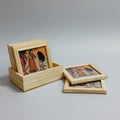 Handcrafted Bani Thani lady gemstone painting wooden tea coaster set of 6 with engraved holder, Jaipur Rajasthan handicraft.