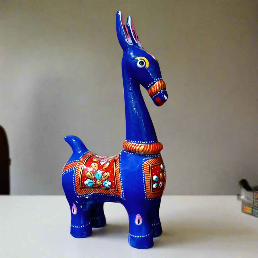 Artistic Bankura horse figurine in metal adorned with enamel meenakari painting