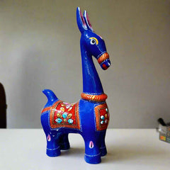 Artistic Bankura horse figurine in metal adorned with enamel meenakari painting