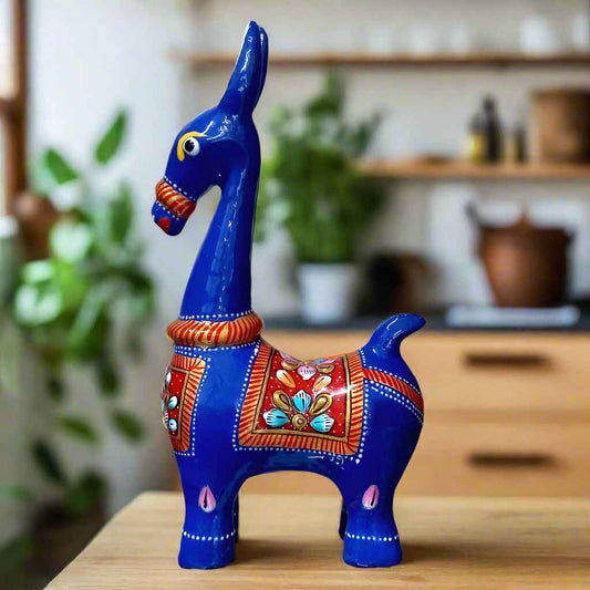 Metal Bankura horse idol decorated with colorful enamel meenakari painting