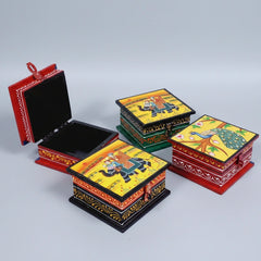 A stack of handcrafted wooden boxes, showcased as the best choice for return gifts and premium wedding favors.