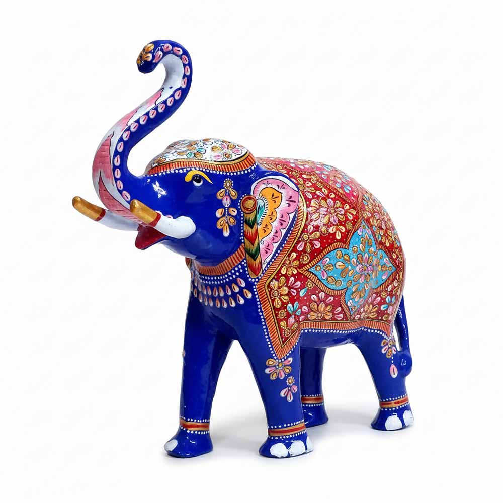Big 30cm Meenakari elephant statue premium metal showpiece with vibrant enamel hand painting.