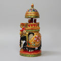 16cm handmade wooden elephant with black body and golden painted back.