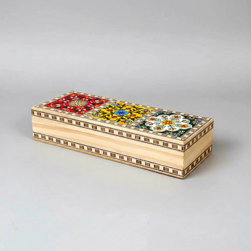 All Four Side Borders of Pine Wood Jewellery Box with Blue Pottery Inlaid Work - Jaipur Craft
