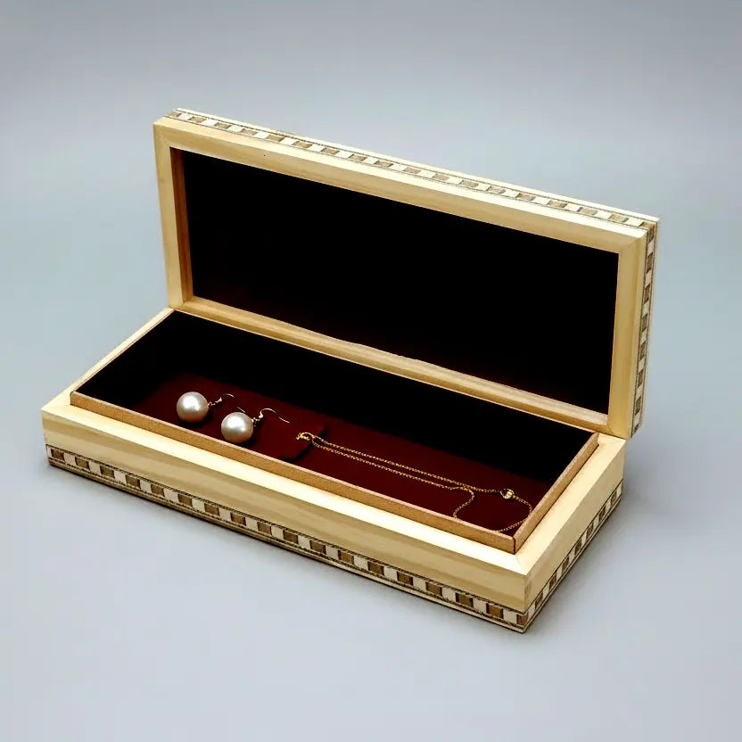 Open Wooden Jewellery Box Interior - Handcrafted Blue Pottery Inlaid Box from Jaipur