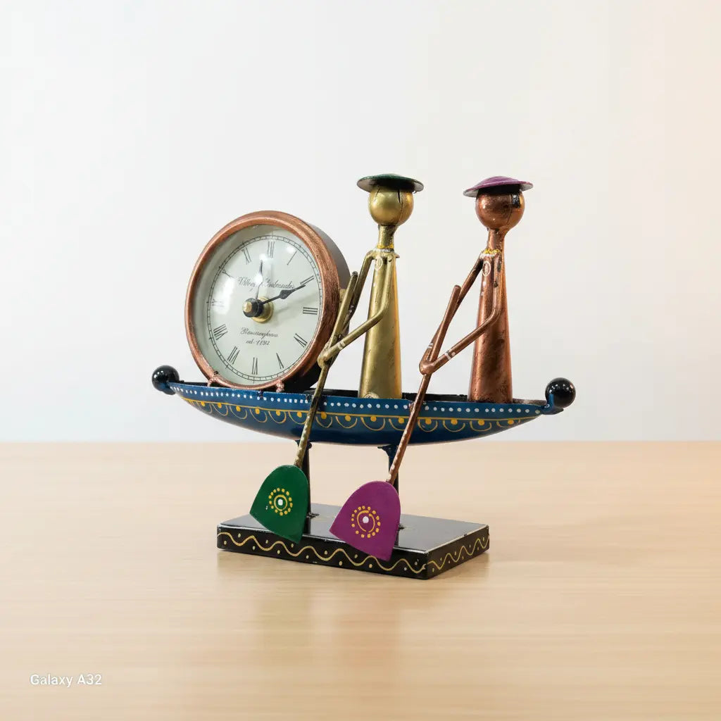 Boat table clock side angle view — handcrafted metal decor