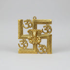 Metal Swastik with Lord Ganesha and Om Symbol Wall Hanging for Pooja Room and Wedding Return Gift