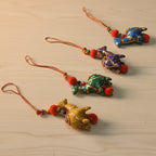 Cotton Printed Fabric Camel Figurine Hanging in Assorted Colours with Red Twisted Cord — Handmade Indian Return Gift and Car Decor
