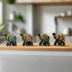 Miniature lacquer elephant keychains with intricate detailing, set of 4 accessories
