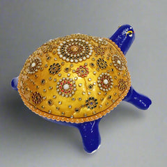 Artisan Made Meenakari Metal Tortoise – Elegant Multicolor Stone Embellished Home Accent