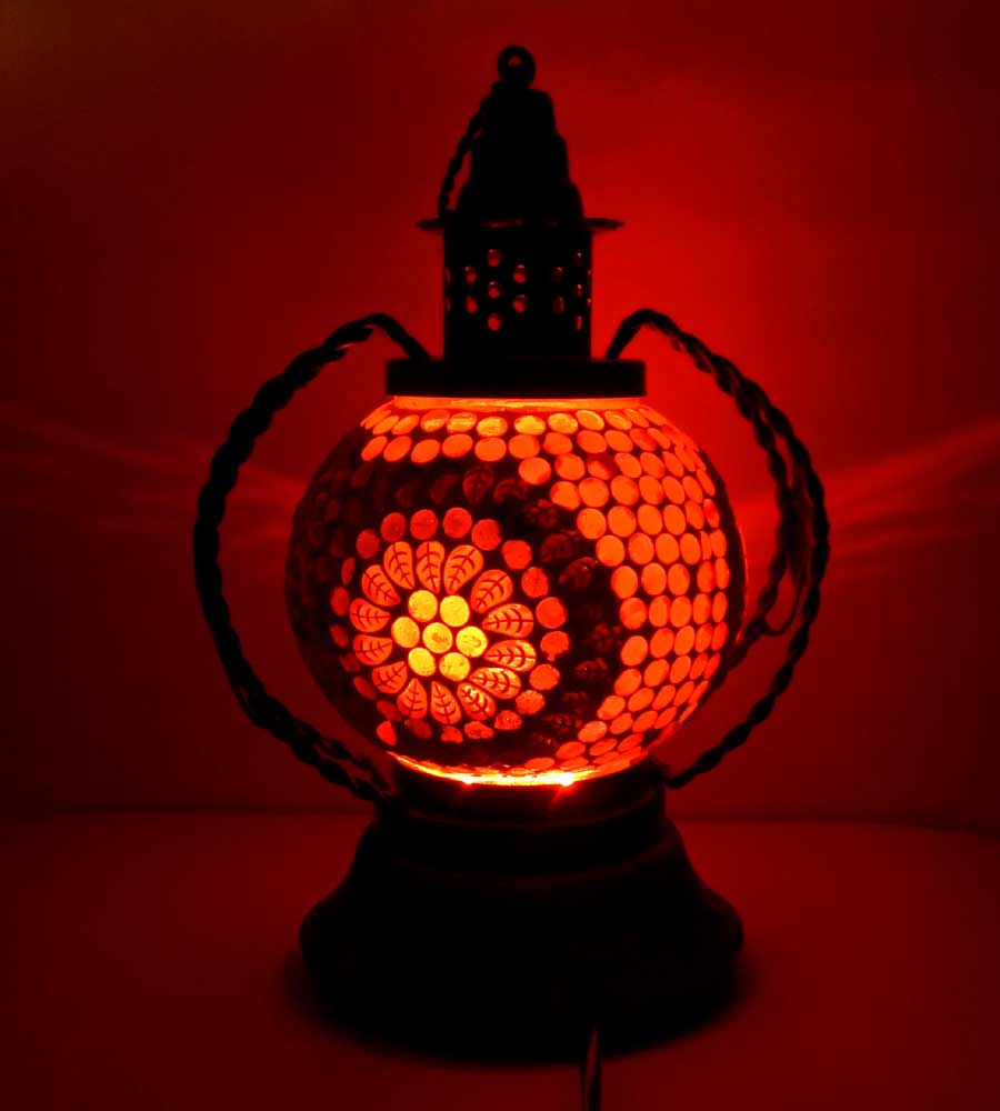 A colorful mosaic art lamp, a perfect piece for home or office decor.