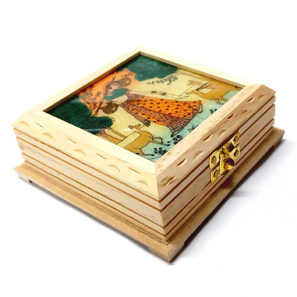 Premium gemstone shimmer pine wood jewellery box with velvet lining – blends ethnic decor & travel accessory perfectly.