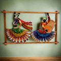 Dancing Couple Metal Wall Art featuring Rajasthani Folk Dance Theme, intricately handcrafted with traditional attire and vibrant colors.