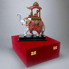 Traditional Ambabari elephant statue with embossed Meenakari patterns, representing prosperity and Indian heritage.