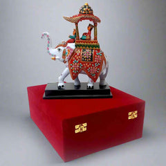 Traditional Ambabari elephant statue with embossed Meenakari patterns, representing prosperity and Indian heritage.