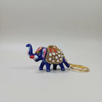 Decorative blue elephant keychain with gold-tone chain