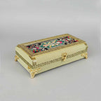 Decorative dry fruit box with pista color designer cloth and floral embroidery