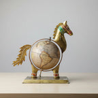 Decorative Metal Horse Globe Table Showpiece | Indian Handicraft Home Decor Gift | KK Gift Store
