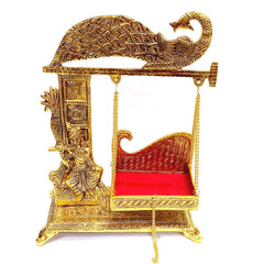 Decorative Krishna Jhula swing with golden polish for temple and gifting.