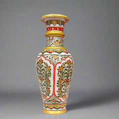 Handcrafted marble flower pot featuring vibrant traditional artwork, perfect for home décor or gifting.
