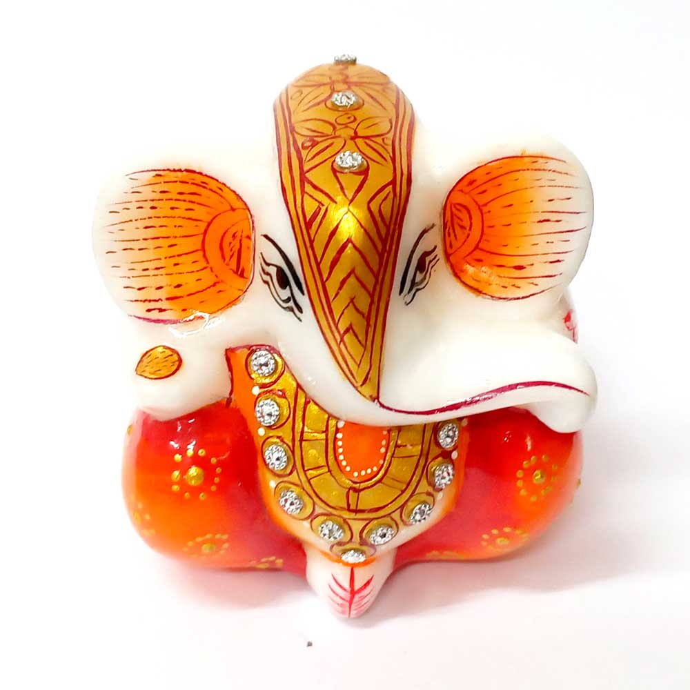 Decorative hand-painted marble Ganesh murti in vibrant colors