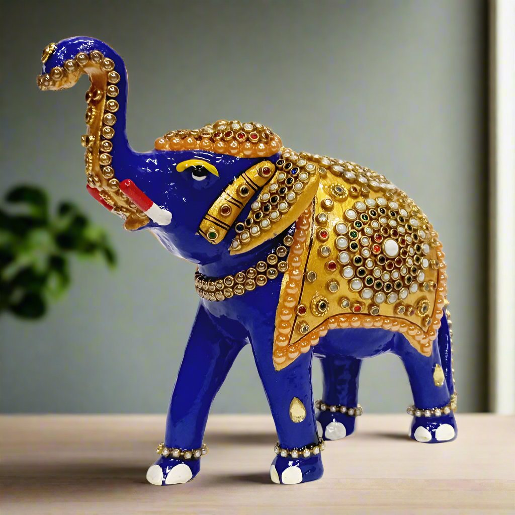 Handmade Meenakari Elephant Sculpture with Vibrant Multicolor Stone Embellishments