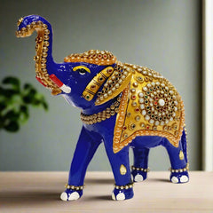 Handmade Meenakari Elephant Sculpture with Vibrant Multicolor Stone Embellishments