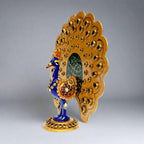 Elegant Metal Peacock Figurine with Intricate Meenakari Enamel and Stone Detailing