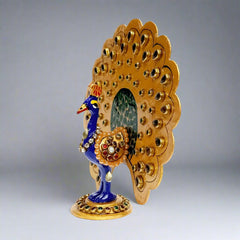 Elegant Metal Peacock Figurine with Intricate Meenakari Enamel and Stone Detailing