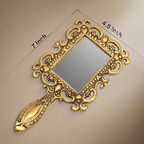Handcrafted oxidized golden hand mirror, unique antique vanity décor piece