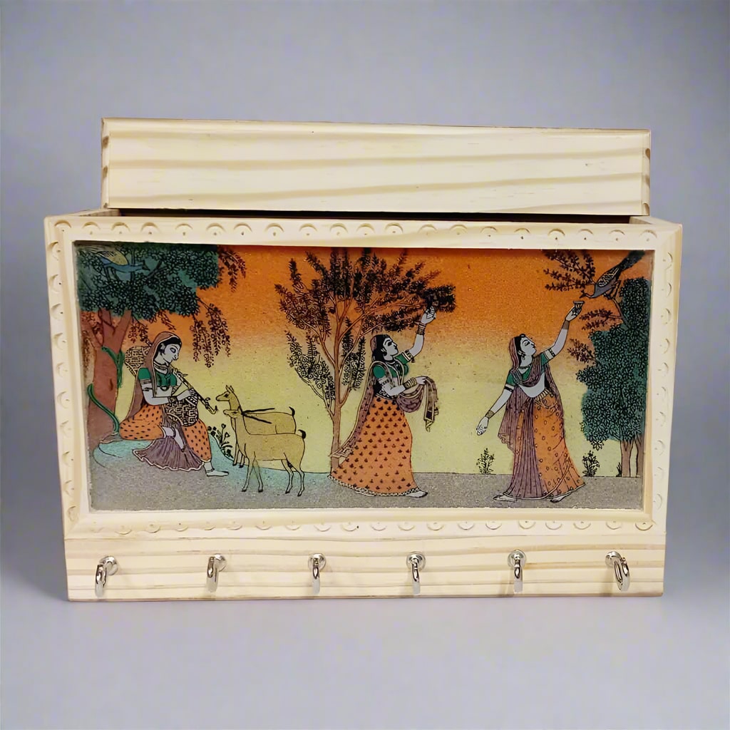 KK Gift Store pine wood key holder with colorful gemstone painting – perfect for gifting