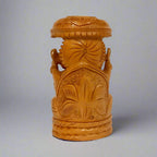 Single-piece wooden umbrella Ganesha figurine with intricate carvings and natural wood grain texture