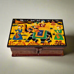 Unique artisan-crafted wooden jewelry storage box with colorful painting