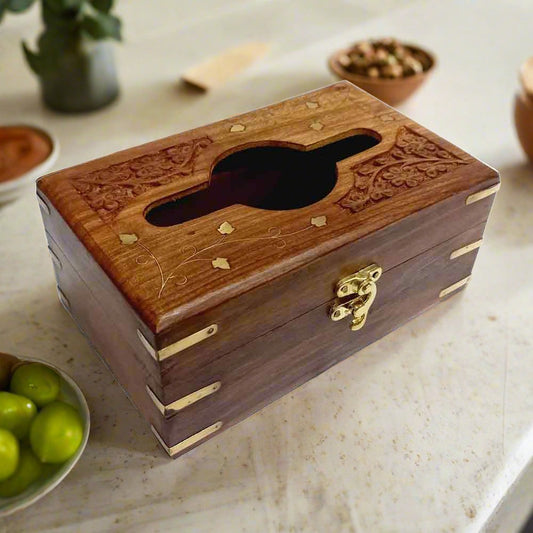 Elegant wood carving tissue holder for stylish home decor