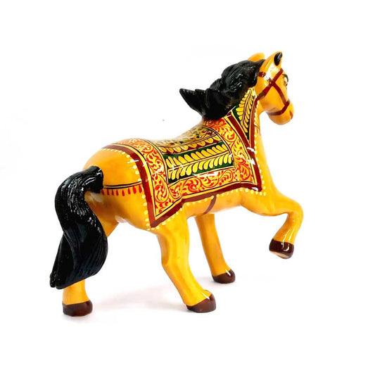 Decorative wooden walking horse showpiece for home and office decor.