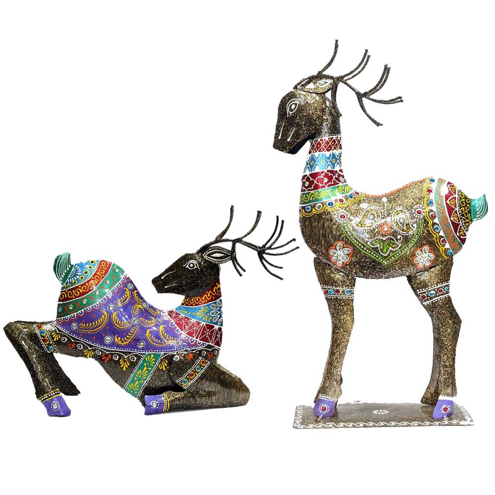 Metal Painted Deer Set