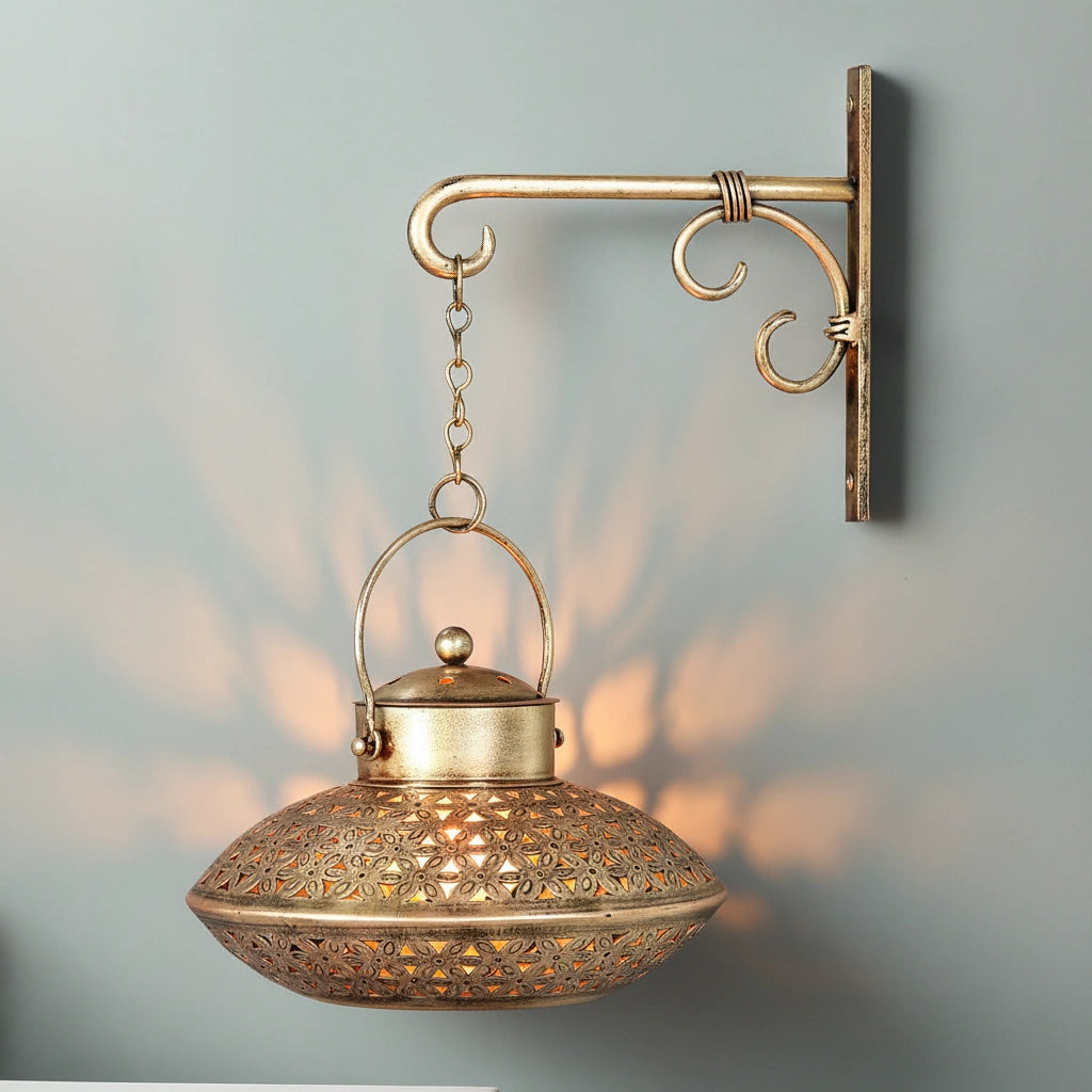 Traditional dekchi design wall hanging tealight holder handcrafted by Jaipur artisans.