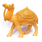 A wooden camel with exquisite and detailed carving, perfect for home decor.