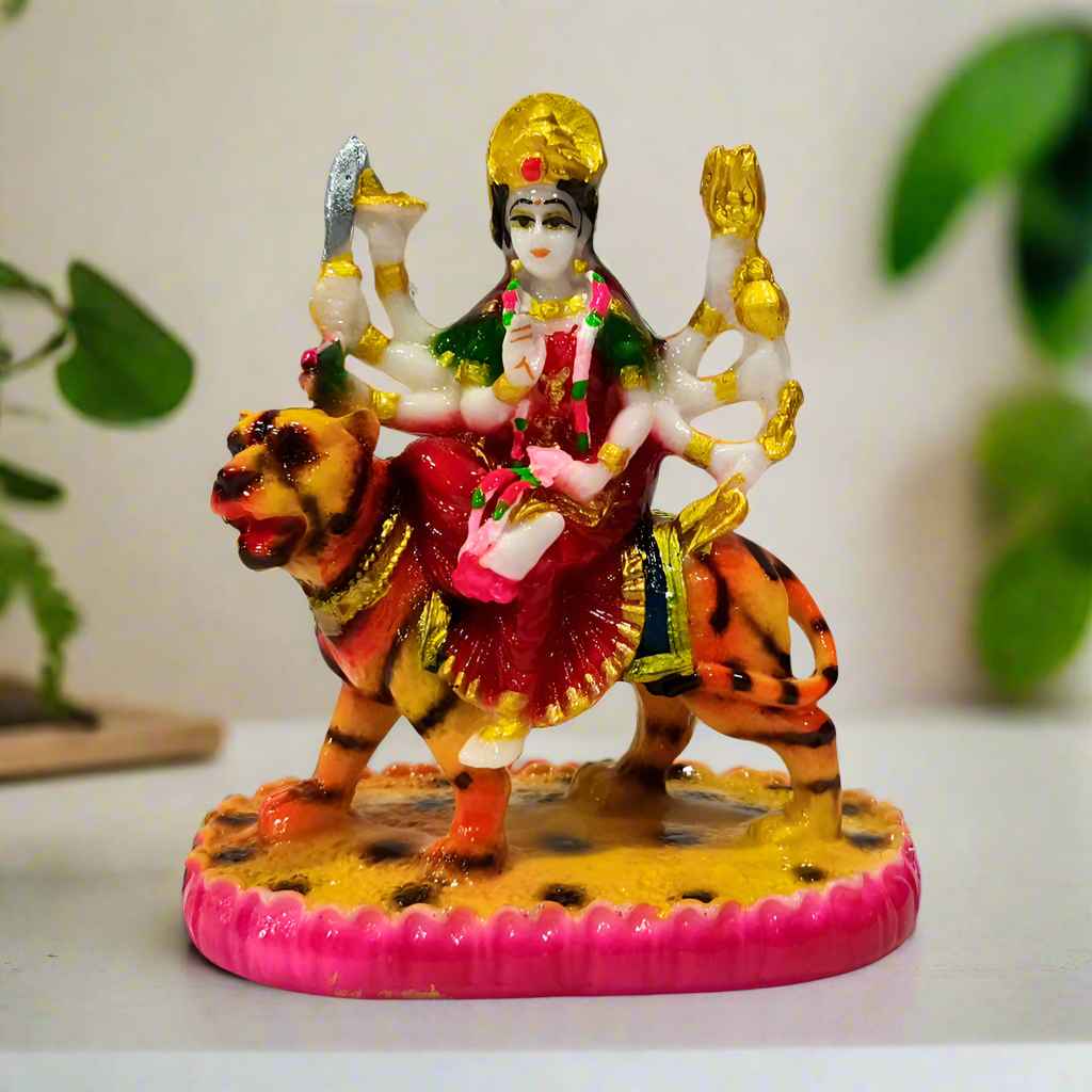 Spiritual resin figurine of Sherawali Maa Durga, perfect for home temples, puja rooms, or festive gifting.