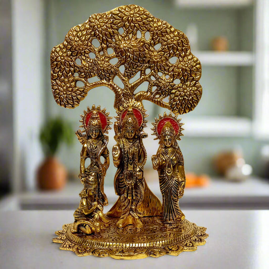 Divine Metal Ram Darbar Idol with Lord Ram, Sita, Lakshman & Hanuman under tree
