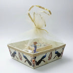 Diwali Gift Hamper with Handcrafted Marble Candle Holder, Blue Pottery Coaster & Meenakari Peacock
