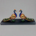 Hand-painted wooden double peacock statue with long tail design
