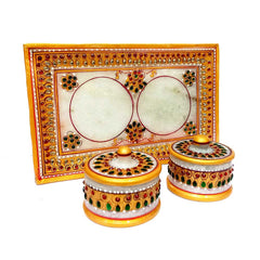 An elegant marble tray and organizer with two boxes, perfect for your vanity or desk.