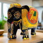 An elegant wooden elephant sculpture that adds a touch of sophistication to any space.