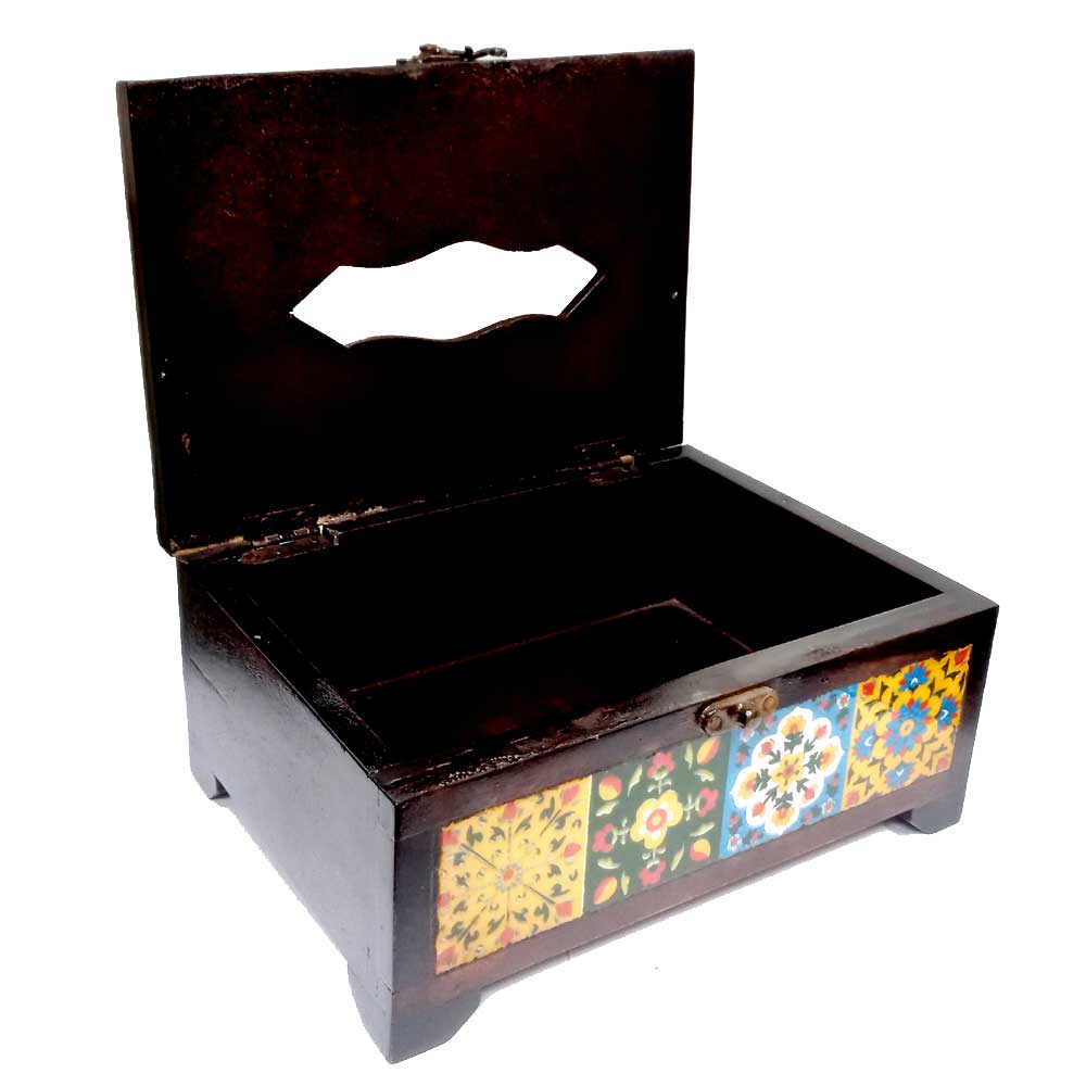 An elegant wooden tissue dispenser, a stylish and practical addition to any room.