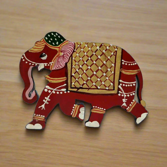 Hand-painted wooden elephant fridge magnet, colorful handmade kitchen accessory