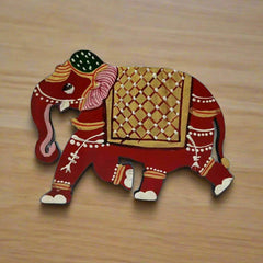 Hand-painted wooden elephant fridge magnet, colorful handmade kitchen accessory