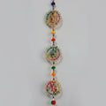 Closeup of Handcrafted Elephant Ring Wall Hanging Showing Hand-Painted Fabric Elephant Figurines Inside Silver Bead Circular Frames