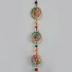 Closeup of Handcrafted Elephant Ring Wall Hanging Showing Hand-Painted Fabric Elephant Figurines Inside Silver Bead Circular Frames